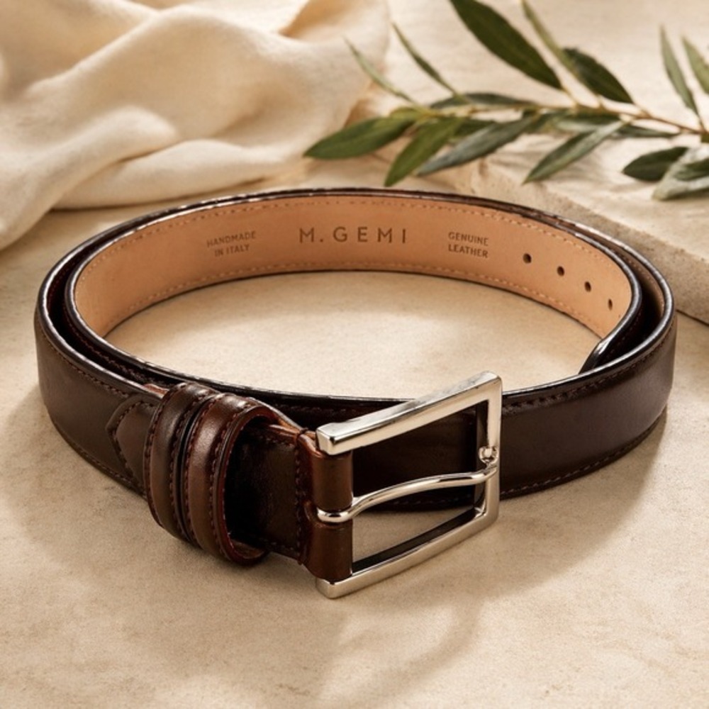M Gemi‎ Italian Leather Belt Brown Handmade Italy Genuine Leather Size 44